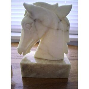 Vintage Italian Alabaster Horse Head Bookends 6"x4" Pair